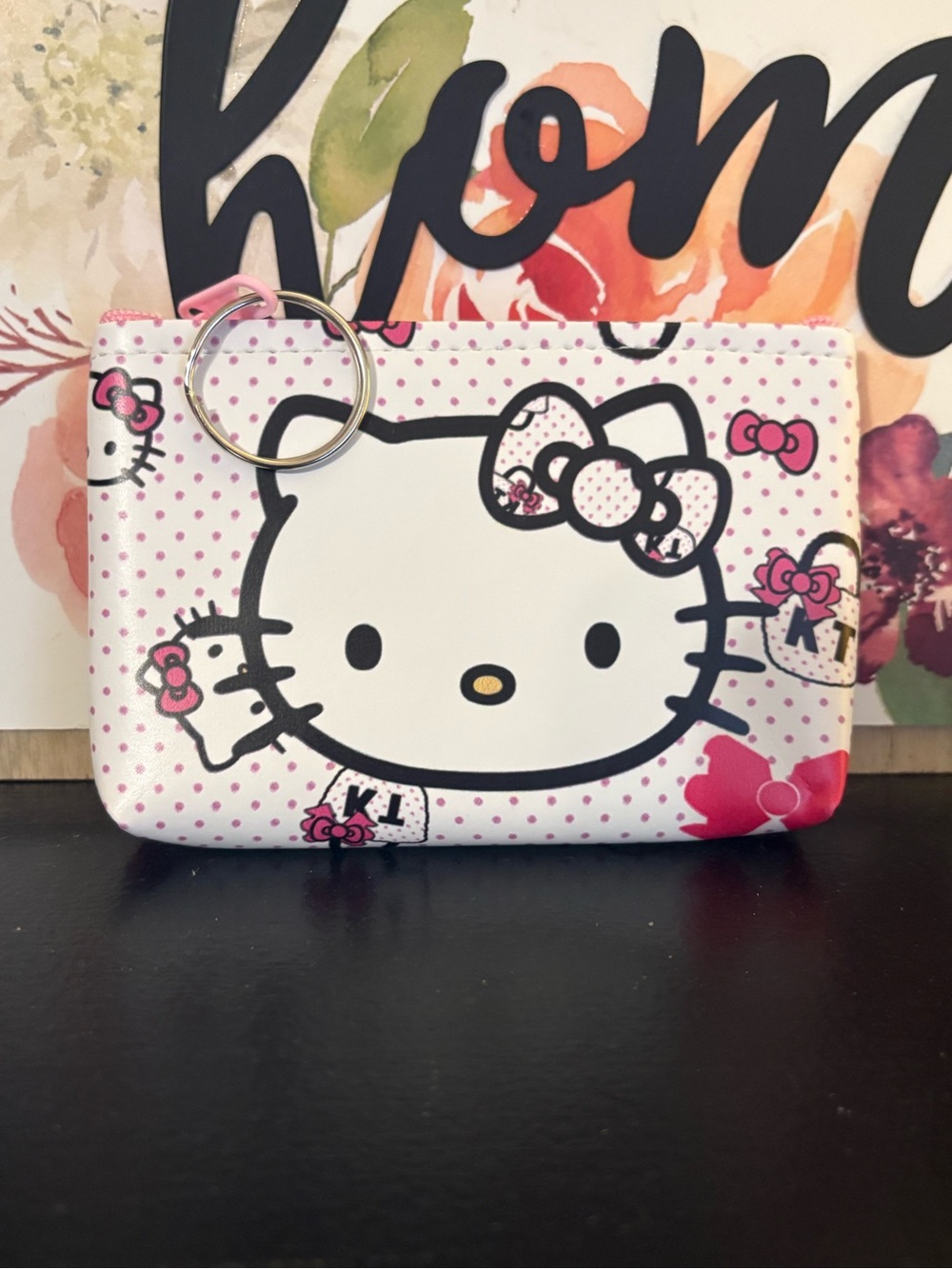4/20$♥️Sanrio Hello Kitty White & Pink Polka Dot Key Pouch with Key Ring